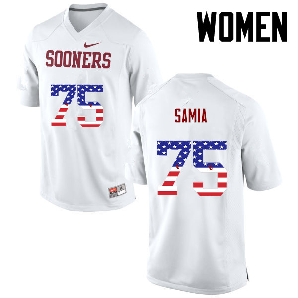 Women Oklahoma Sooners #75 Dru Samia College Football USA Flag Fashion Jerseys-White - Click Image to Close